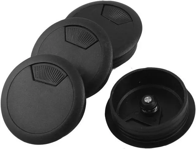 Main image of 4 Pcs Black 2" Dia Rotatable Hole Plastic Cover for Table Computer