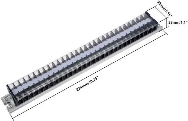Alt view image 3 of 4 - Barrier Terminal Strip Block 660V 15A Dual Row 30P DIN Rail Base Screw Connector
