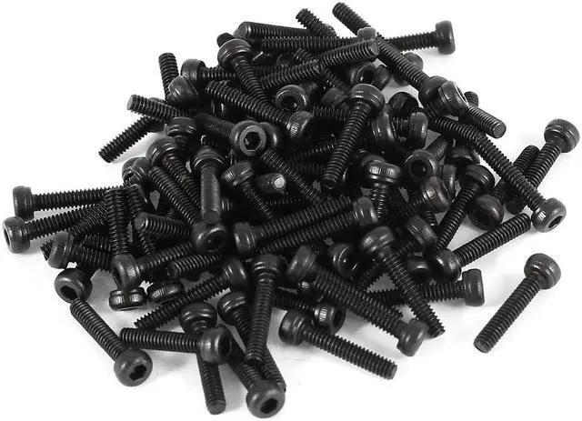 Main image of Unique Bargains 100 x Steel Alloy 12.9 Hex Socket Pan Head Knurled Cap Screw Bolt M2x10 Black