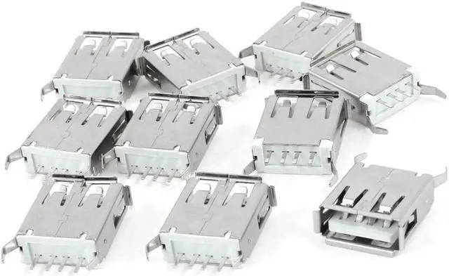 Main image of Unique Bargains 10pcs 180 Degree 4-Pin PCB Mount DIP Female USB A Jack Socket Port