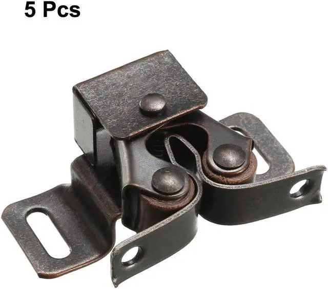 Alt view image 4 of 4 - Retro Cabinet Door Double Roller Catch Ball Latch with Prong Hardware Copper Tone 5pcs