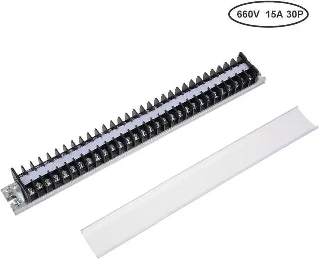 Alt view image 2 of 4 - Barrier Terminal Strip Block 660V 15A Dual Row 30P DIN Rail Base Screw Connector