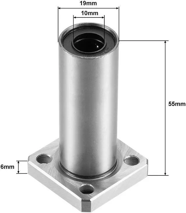 Alt view image 2 of 3 - LMK10UU Extra Long Square Flange Linear Ball Bearings,10mm Bore Dia,19mm OD,2pcs