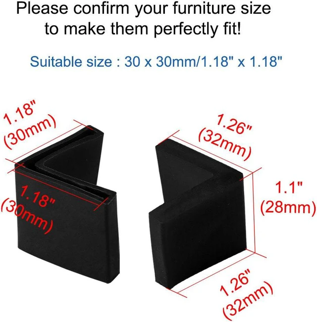 Alt view image 2 of 7 - 30mm x 30mm Angle Iron Foot Pads L Shaped Furniture Leg Caps End Covers Floor Protector Black 8 Pcs