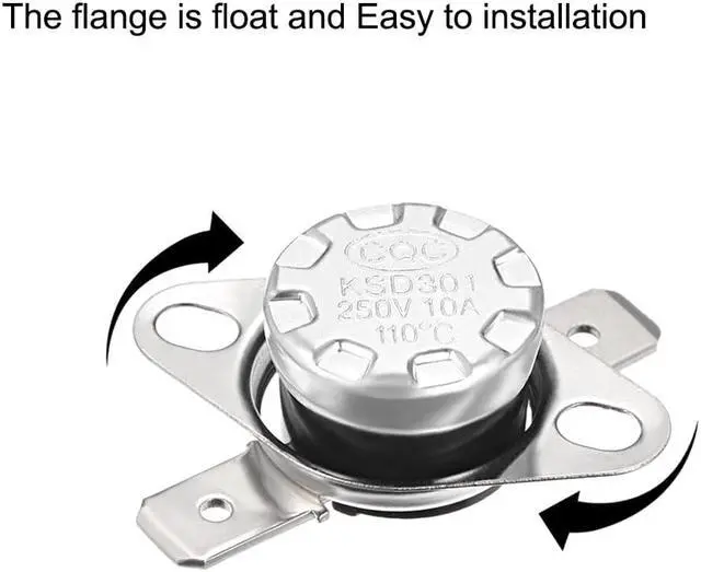 Alt view image 2 of 4 - KSD301 Thermostat, Temperature Control Switch 110°C 10A Normally Closed N.C 6.3mm Pin 2pcs