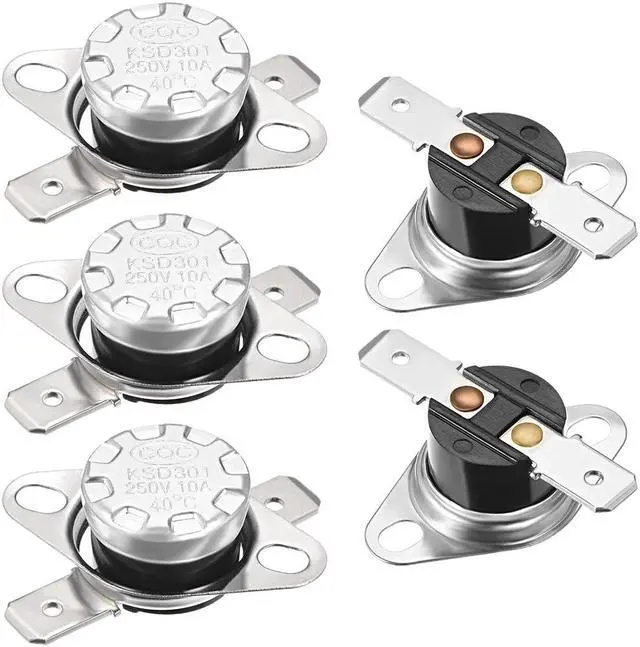 Main image of KSD301 Thermostat, Temperature Control Switch 40°C 10A Normally Open N.O 6.3mm Pin 5pcs