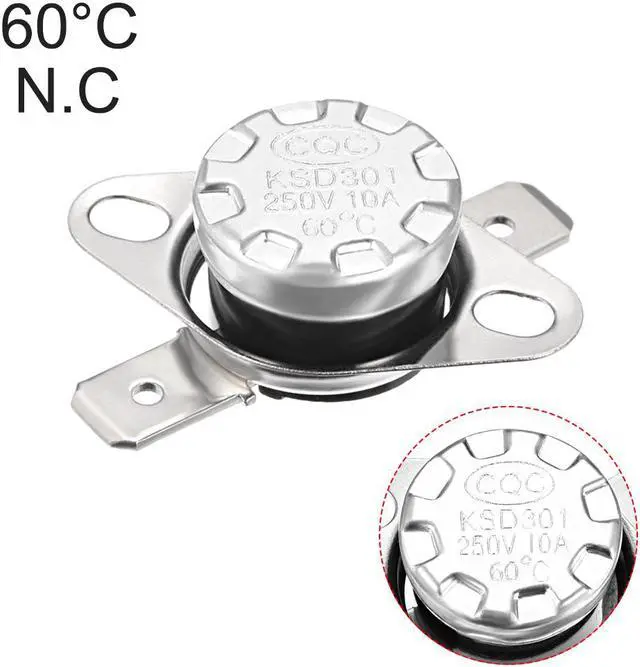 Alt view image 4 of 4 - KSD301 Thermostat, Temperature Control Switch 60°C 10A Normally Closed N.C 6.3mm Pin 2pcs