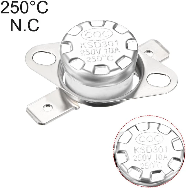 Alt view image 4 of 4 - KSD301 Thermostat, Temperature Control Switch 250°C 10A Normally Closed N.C 6.3mm Pin 2pcs