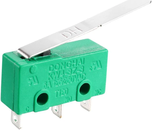Alt view image 4 of 4 - 5PCS KW4-3Z-3 5A125/250VAC Micro Limit Switch SPDT NO NC 3 Terminals Momentary Long Hinge Lever Green
