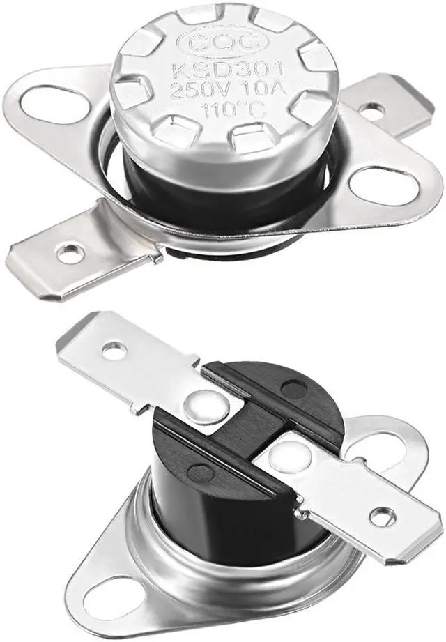 Main image of KSD301 Thermostat, Temperature Control Switch 110°C 10A Normally Closed N.C 6.3mm Pin 2pcs