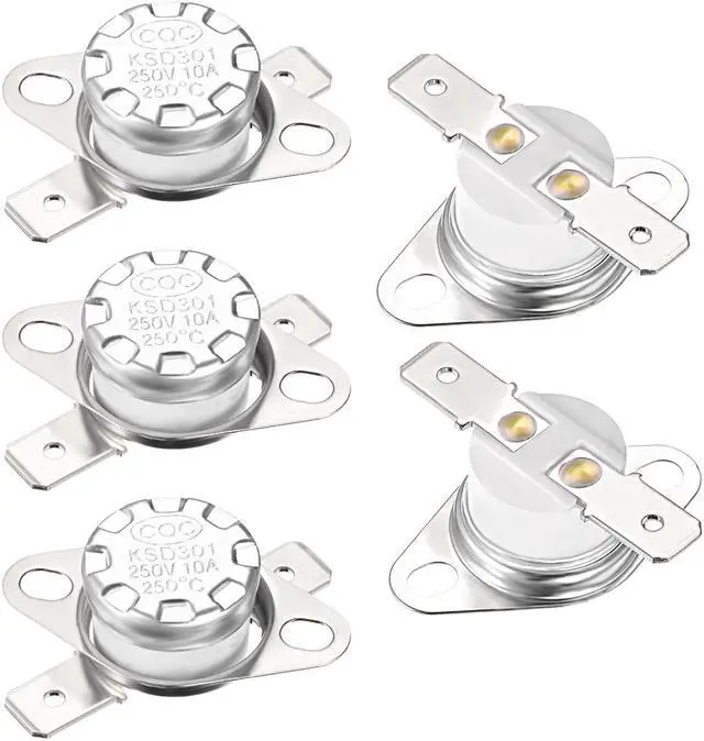 Main image of KSD301 Thermostat, Temperature Control Switch 250°C 10A Normally Closed N.C 6.3mm Pin 5pcs