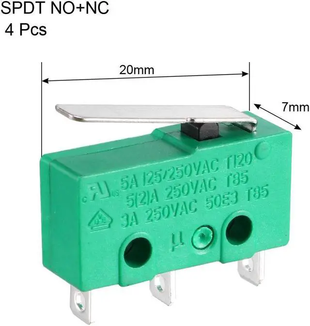Alt view image 2 of 4 - 4PCS KW4-3Z-3 Micro Limit Switch SPDT NO NC 3 Terminals Momentary Short Straight Lever Type Green