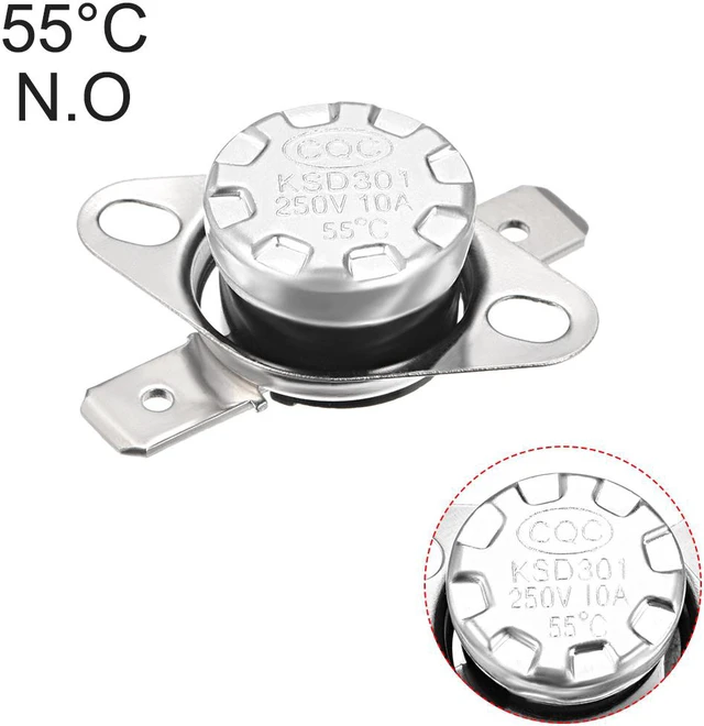 Alt view image 4 of 4 - KSD301 Thermostat, Temperature Control Switch 55°C 10A Normally Open N.O 6.3mm Pin 5pcs