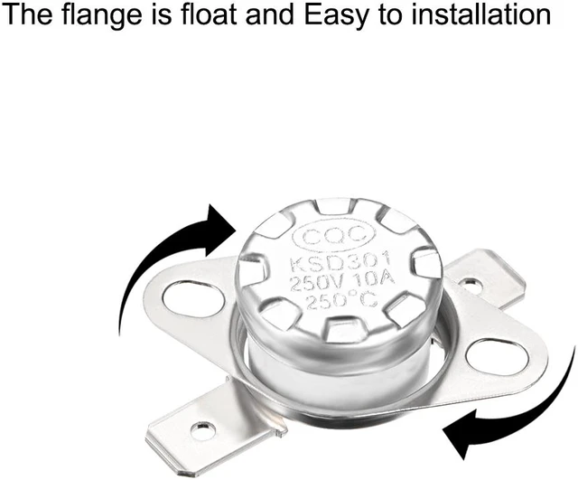 Alt view image 2 of 4 - KSD301 Thermostat, Temperature Control Switch 250°C 10A Normally Closed N.C 6.3mm Pin 2pcs