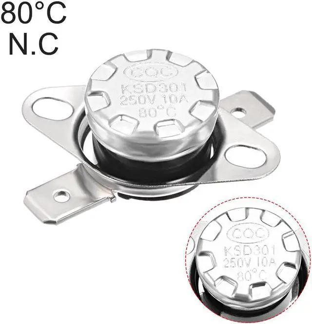 Alt view image 4 of 4 - KSD301 Thermostat, Temperature Controller 80°C 10A Normally Closed N.C 6.3mm Pin 2pcs
