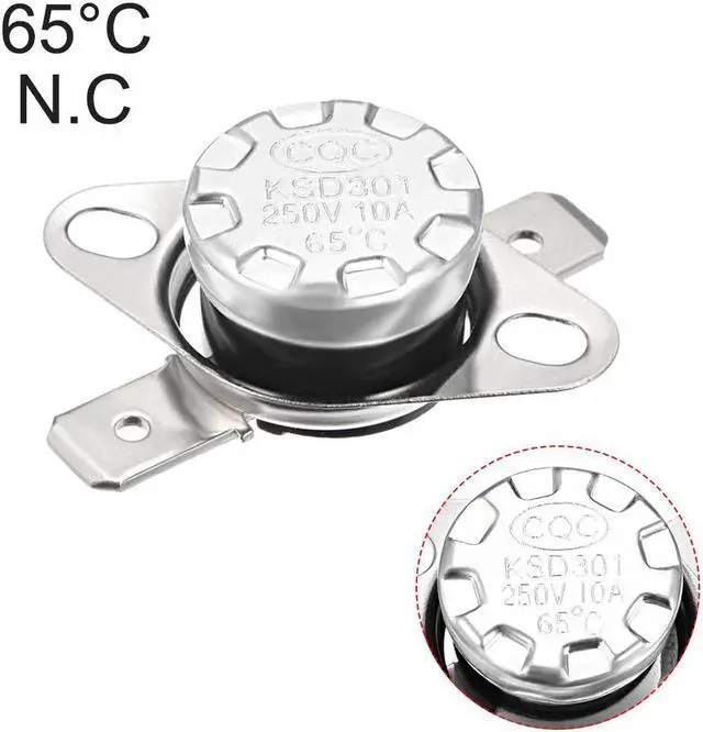 Alt view image 4 of 4 - KSD301 Thermostat, Temperature Control Switch 65°C 10A Normally Closed N.C 6.3mm Pin 5pcs