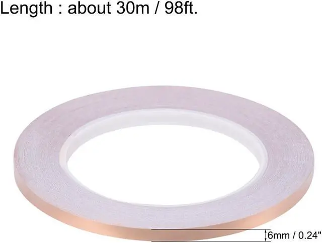 Alt view image 2 of 2 - Single-sided Conductive Tape Copper Foil Tape 6mm x 30m(98ft) for EMI Shielding, Stained Glass, Electrical Repairs