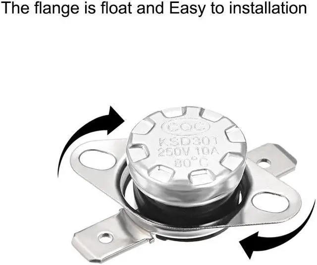 Alt view image 2 of 4 - KSD301 Thermostat, Temperature Controller 80°C 10A Normally Closed N.C 6.3mm Pin 2pcs