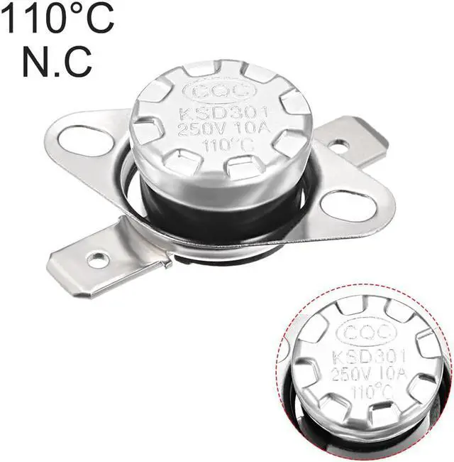 Alt view image 4 of 4 - KSD301 Thermostat, Temperature Control Switch 110°C 10A Normally Closed N.C 6.3mm Pin 2pcs