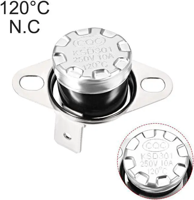 Alt view image 4 of 4 - KSD301 Thermostat, Temperature Controller 120°C 10A Normally Closed N.C 6.3mm Pin 2pcs