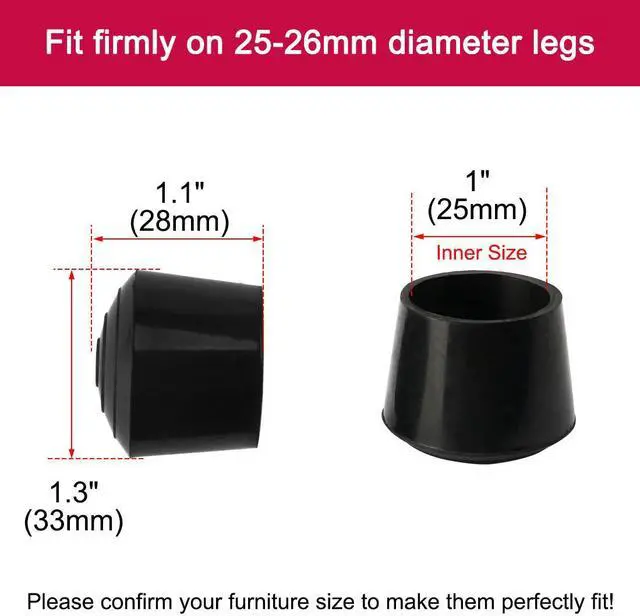 Alt view image 2 of 7 - 8pcs Chair Leg Tips Caps 25mm 1 Inch Anti Slip Rubber Furniture Table Feet Cover Floor Protector Reduce Noise Prevent Scratches