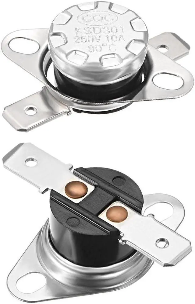 Main image of KSD301 Thermostat, Temperature Controller 80°C 10A Normally Closed N.C 6.3mm Pin 2pcs