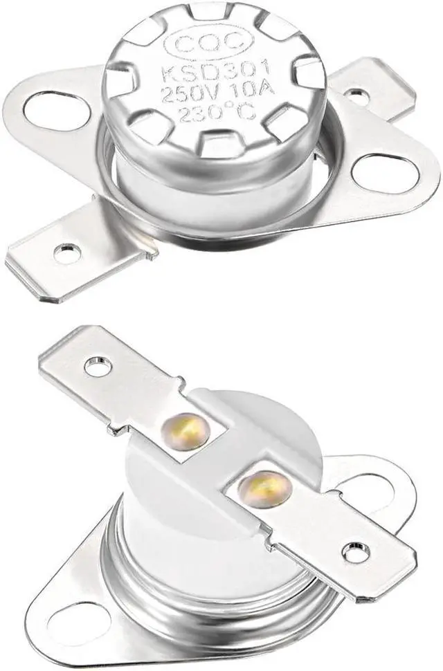 Main image of KSD301 Thermostat, Temperature Controller 230°C 10A Normally Closed N.C 6.3mm Pin 2pcs
