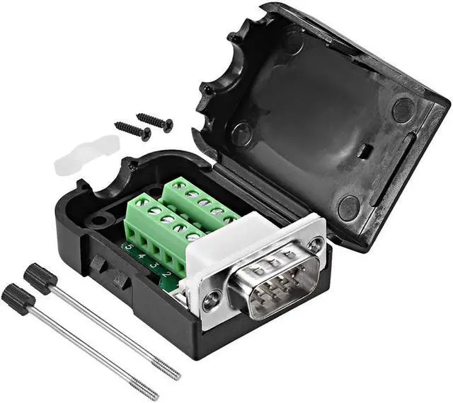 Main image of D-sub DB9 Breakout Board Connector with Case 9 Pin 2 Row 422 Serial Male Port Solderless Terminal Block Adapter with Thumb Screws