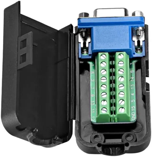 Alt view image 3 of 3 - D-sub DB15 Breakout Board Connector with Case 15 Pin 3 Row Female Port Solderless Terminal Block Adapter with Positioning Nuts