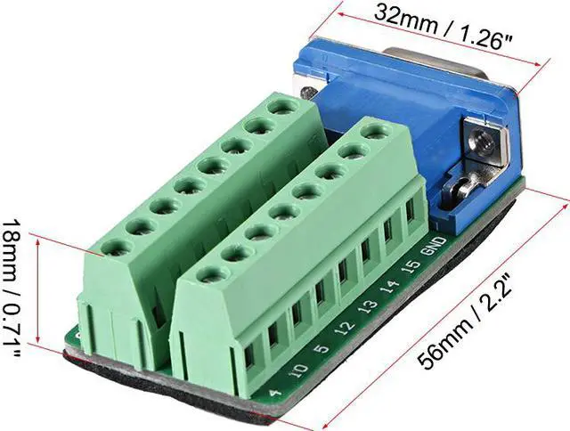 Alt view image 2 of 3 - D-sub DB15 Breakout Board Connector 15 Pin 3-row Female Port Solderless Terminal Block Adapter