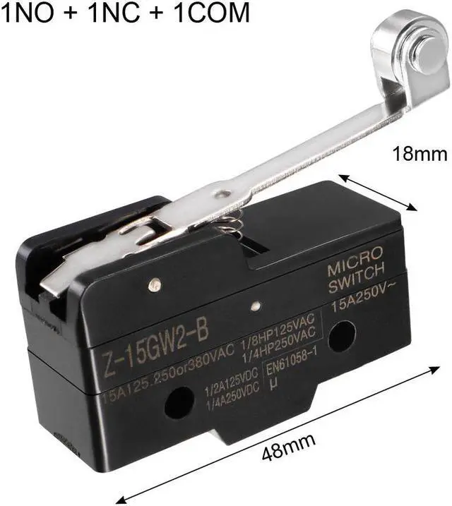 Alt view image 2 of 4 - Z-15GW2-B 1NO + 1NC Long Hinge Roller Lever Micro Action Switch