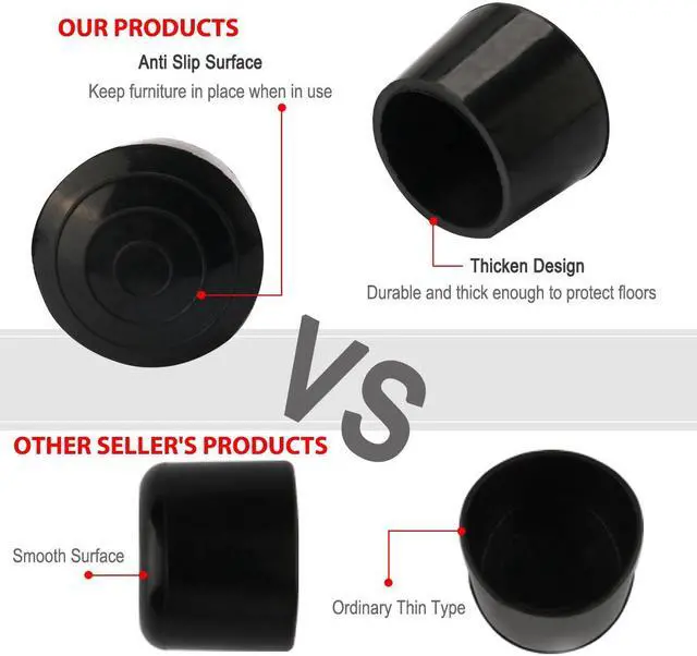 Alt view image 4 of 7 - 8pcs Chair Leg Tips Caps 25mm 1 Inch Anti Slip Rubber Furniture Table Feet Cover Floor Protector Reduce Noise Prevent Scratches