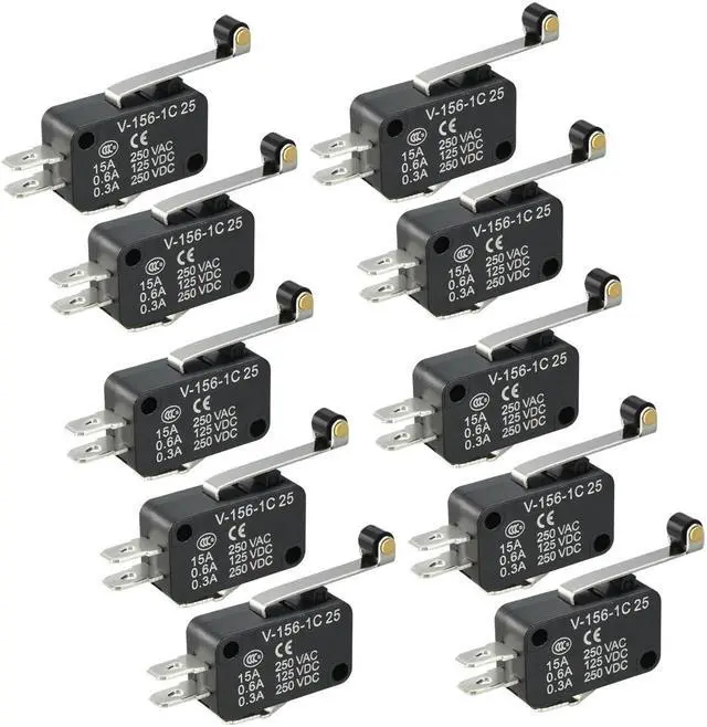 Main image of 10pcs V-156-1C25 Black Hinge Roller Lever Micro Limit Switches