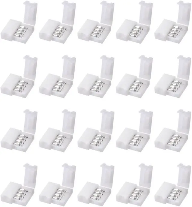 Main image of 10mm 4P LED Strip Connector Solderless for 5050 3528 RGB 4 Conductor Multicolor Strip Lights Strip to Strip 20Pcs