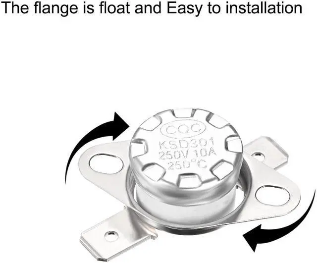 Alt view image 2 of 4 - KSD301 Thermostat, Temperature Control Switch 250°C 10A Normally Closed N.C 6.3mm Pin 5pcs