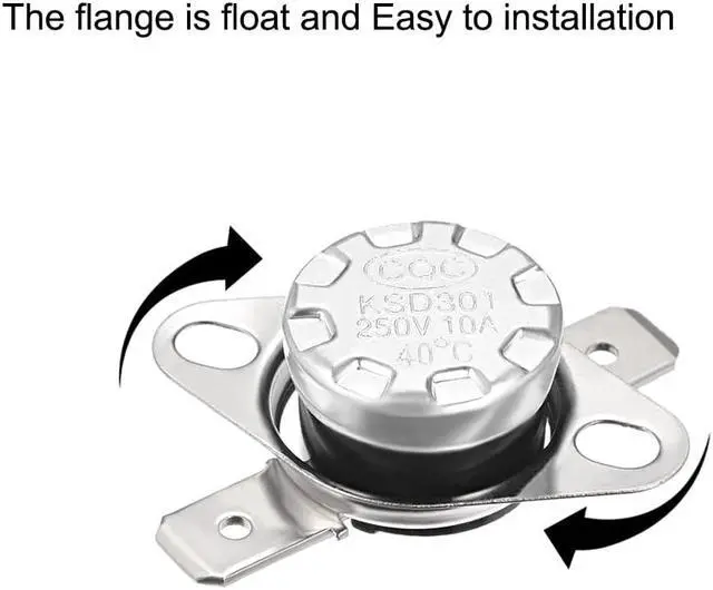 Alt view image 2 of 4 - KSD301 Thermostat, Temperature Control Switch 40°C 10A Normally Open N.O 6.3mm Pin 5pcs