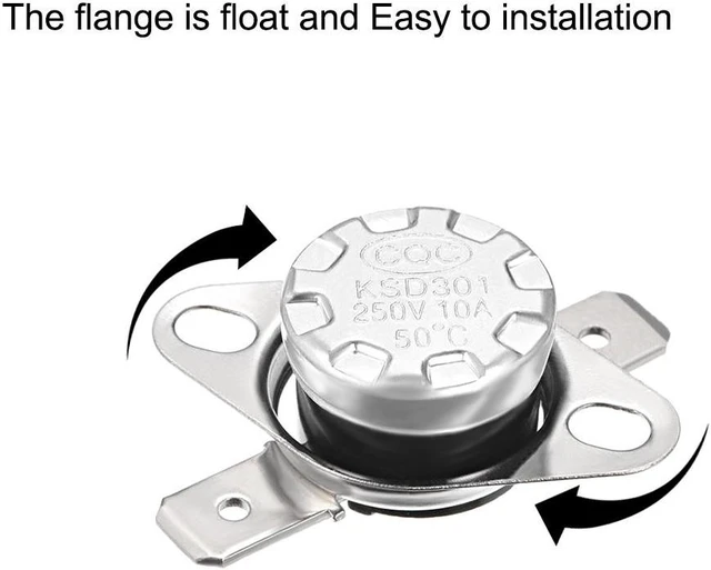 Alt view image 2 of 4 - KSD301 Thermostat, Temperature Control Switch 50°C 10A Normally Closed N.C 6.3mm Pin 2pcs