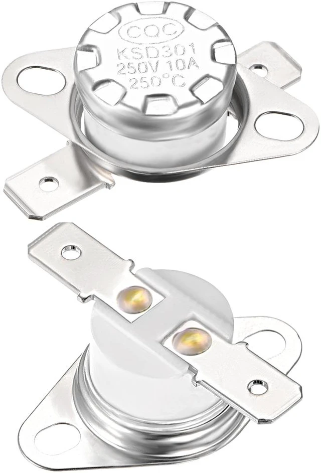 Main image of KSD301 Thermostat, Temperature Control Switch 250°C 10A Normally Closed N.C 6.3mm Pin 2pcs