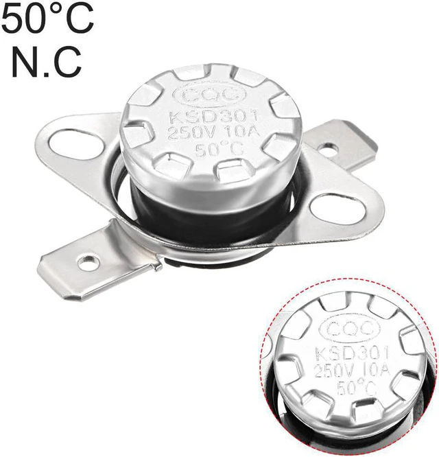 Alt view image 4 of 4 - KSD301 Thermostat, Temperature Control Switch 50°C 10A Normally Closed N.C 6.3mm Pin 2pcs