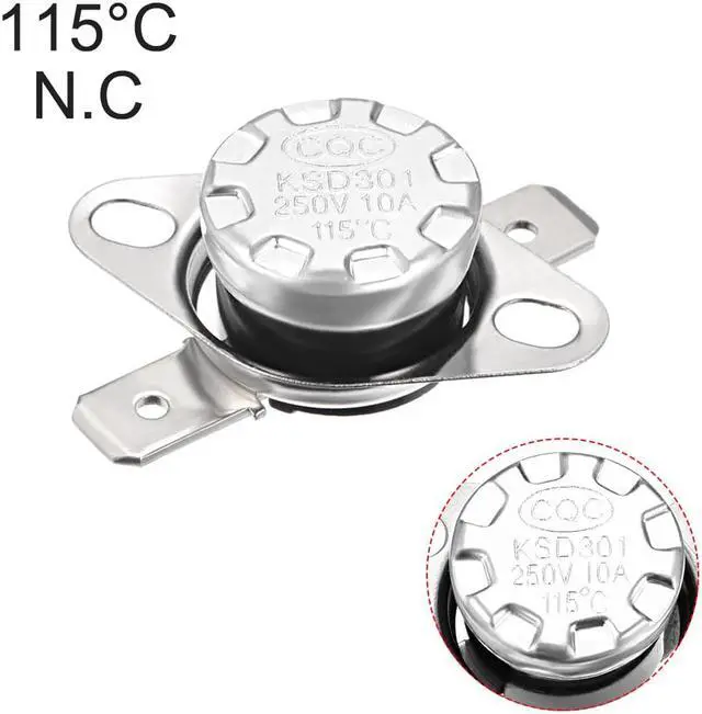 Alt view image 4 of 4 - KSD301 Thermostat, Temperature Control Switch 115°C 10A Normally Closed N.C 6.3mm Pin 2pcs