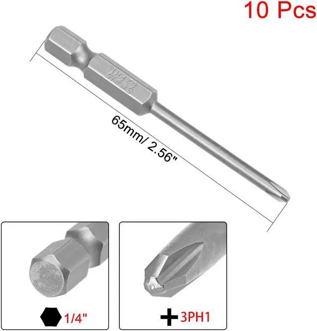 Alt view image 2 of 4 - 10Pcs 1/4-Inch Hex Shank 65mm Length Phillips 3PH1 Magnetic Screw Driver S2 Screwdriver Bits