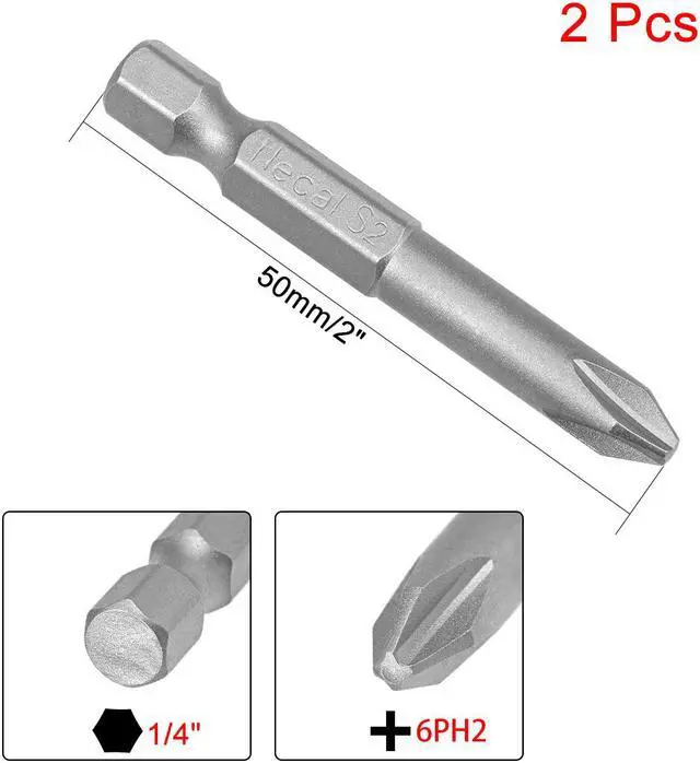Alt view image 2 of 4 - 2Pcs 1/4-Inch Hex Shank 50mm Length Phillips 6PH2 Magnetic Screw Driver S2 Screwdriver Bits