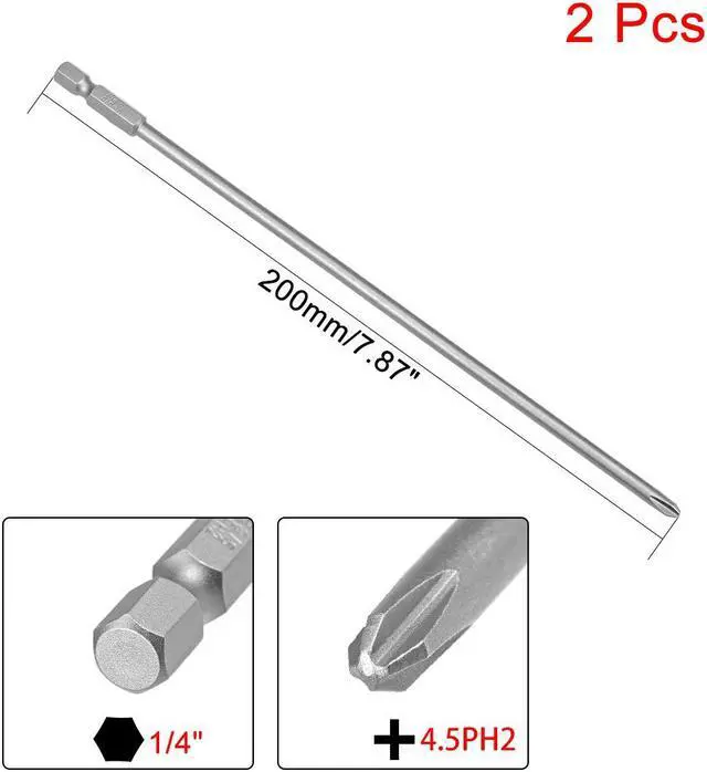 Alt view image 2 of 4 - 2Pcs 1/4-Inch Hex Shank 200mm Length Phillips 4.5PH2 Magnetic Screw Driver S2 Screwdriver Bits