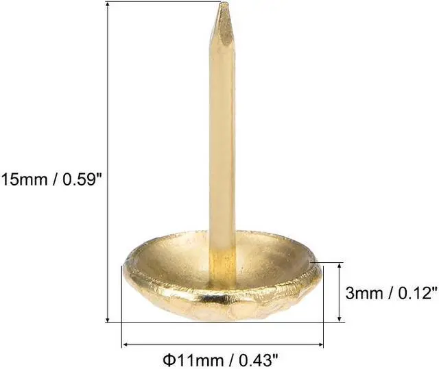 Alt view image 3 of 4 - Upholstery Nails Tacks 7/16-Inch Head Dia Antique Round Thumb Push Pins Gold Tone 40 Pcs