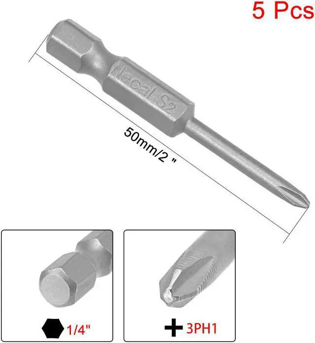 Alt view image 2 of 4 - 5Pcs 1/4-Inch Hex Shank 50mm Length Phillips 3PH1 Magnetic Screw Driver S2 Screwdriver Bits