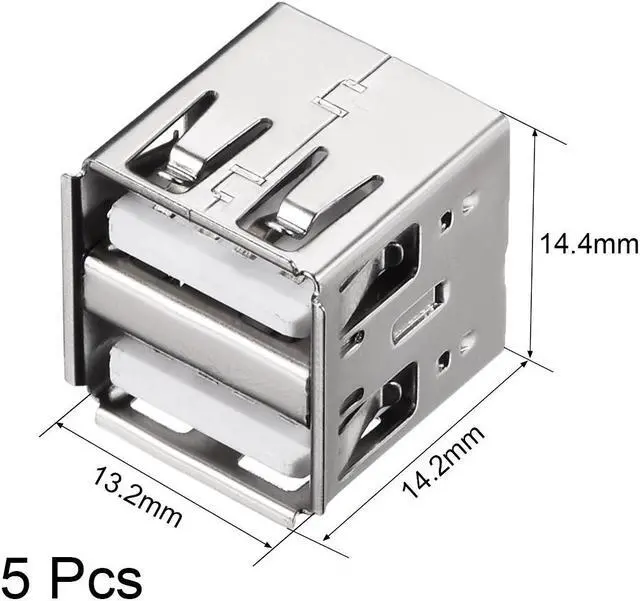 Alt view image 2 of 4 - PCB USB Connector Type-A Dual Port Female Jack 8P Vertical 180 Degree 5Pcs