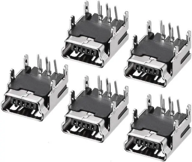 Main image of Mini USB PCB Connector 5P Female Jack Four Foot 90 Degree Angle 5Pcs