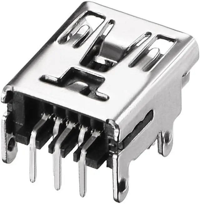 Alt view image 3 of 4 - Mini USB PCB Connector 5P Female Jack Four Foot 90 Degree Angle 5Pcs