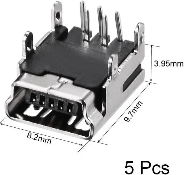 Alt view image 2 of 4 - Mini USB PCB Connector 5P Female Jack Four Foot 90 Degree Angle 5Pcs