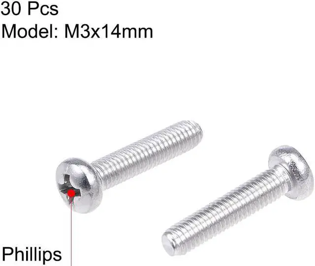 Alt view image 2 of 3 - M3x14mm Machine Screws Pan Phillips Cross Head Screw 304 Stainless Steel Fasteners Bolts 30Pcs